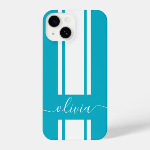 Modern Trendy Racing Stripes monogrammed  iPhone 14 Case