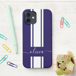 Modern Trendy Racing Stripes monogrammed  iPhone 12 Case