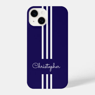 Modern Trendy Racing Stripes monogrammed  iPhone 14 Case