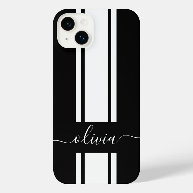 Modern Trendy Racing Stripes monogrammed  iPhone Case (Back)