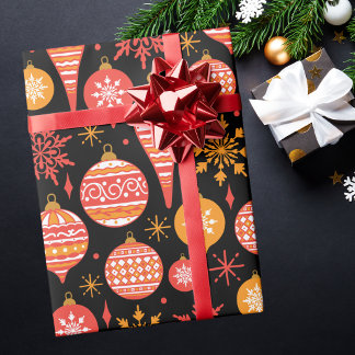 Modern Trendy Red & Black Retro Christmas Pattern Wrapping Paper