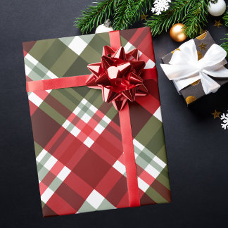 Modern Trendy Red & Green Christmas Plaid Pattern Wrapping Paper
