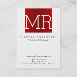 Modern Trendy Red Monogram Stripe Business Card