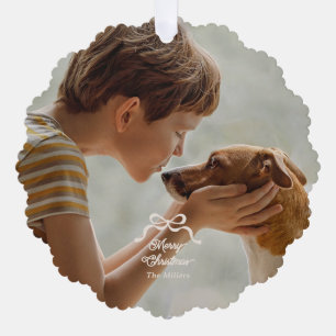 Modern Trendy Retro Bows Photo Christmas Tree Decoration Card