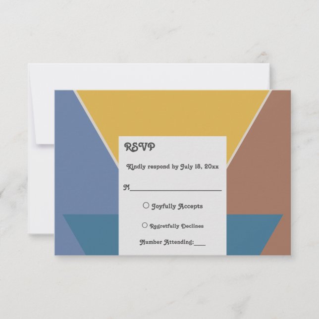 Modern Trendy Retro Colourful Art Deco Chic Weddin RSVP Card (Front)