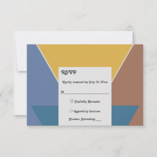 Modern Trendy Retro Colourful Art Deco Chic Weddin RSVP Card