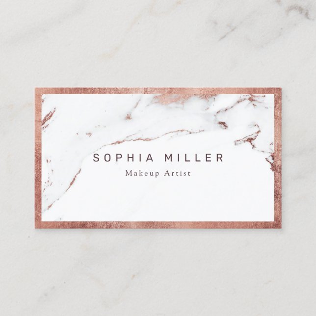 Modern Trendy Rose gold marble Makeup Artist Business Card (Front)
