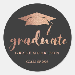 Modern & Trendy Rose Gold Personalised Graduation Classic Round Sticker
