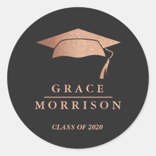Modern & Trendy Rose Gold Personalised Graduation Classic Round Sticker