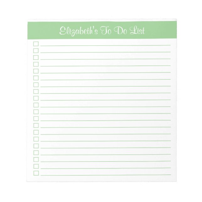 Modern Trendy Sage Green Column Checklist Notepad (Front)