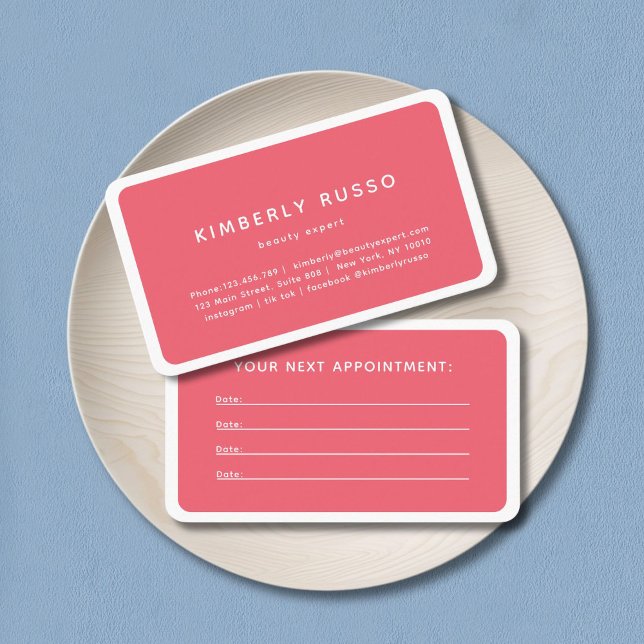 Modern, Trendy, Salon Appointment Card (Modern, trendy, salon, red-pink appointment card.)