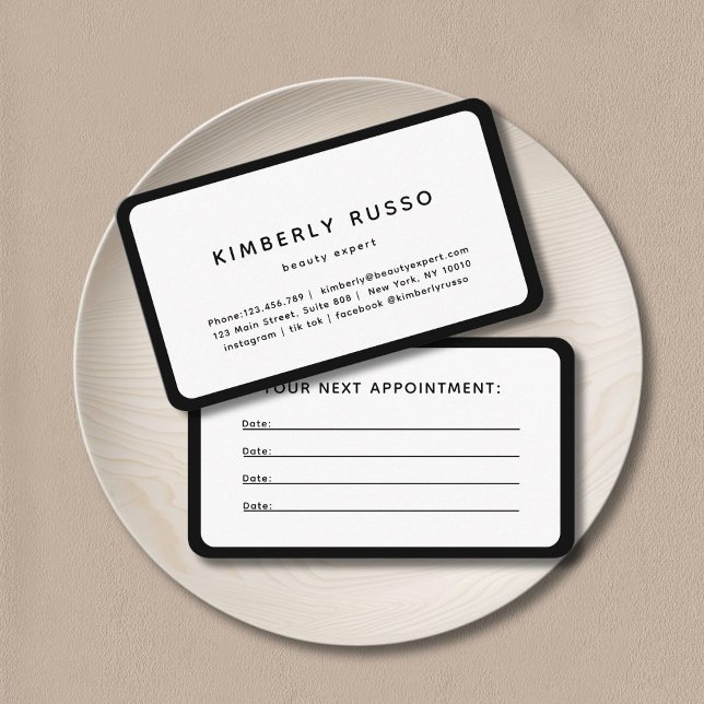 Modern, Trendy, Salon Appointment Card (Modern, trendy, salon, black appointment card.)