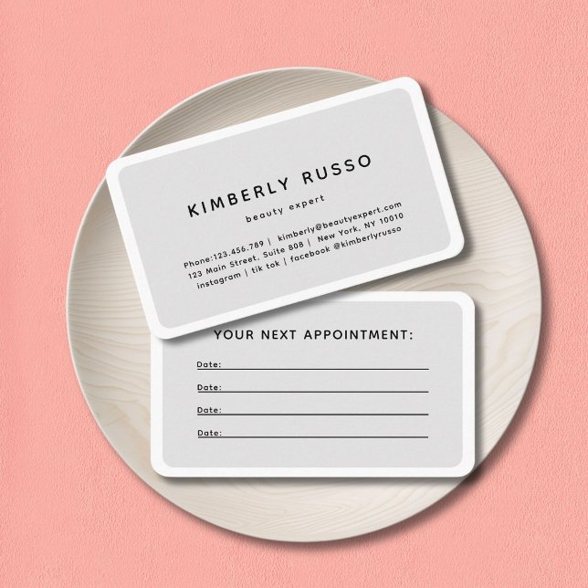 Modern, Trendy, Salon Appointment Card (Modern, trendy, salon, gray appointment card.)