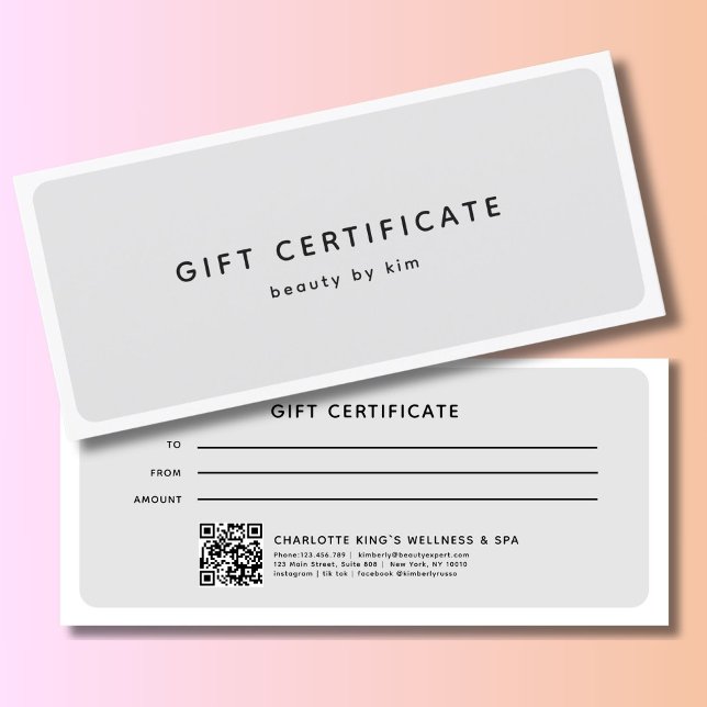 Modern Trendy Salon QR Code Gift Certificate (Modern Trendy Salon QR Code Custom Gift Certificate)