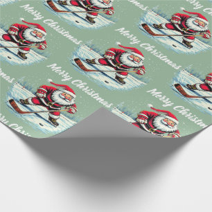 Modern Trendy Santa Playing Ice  Hockey      Wrapping Paper