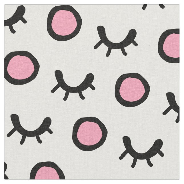 Modern Trendy Scandinavian Closed Eyes Dot Pattern Fabric (Close Up)