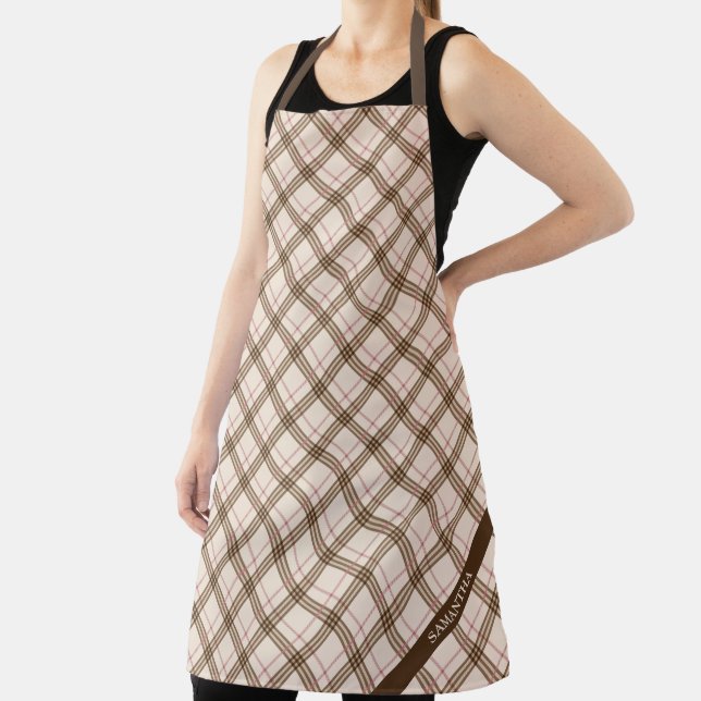 Modern trendy Scottish plaid tartan beige brown  Apron (Insitu)
