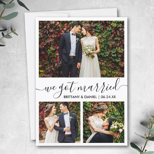 Modern Trendy Script 3 Photo We Got Married Announcement