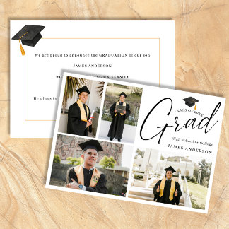 Modern Trendy Script 4 Photo collage Graduation Announcement