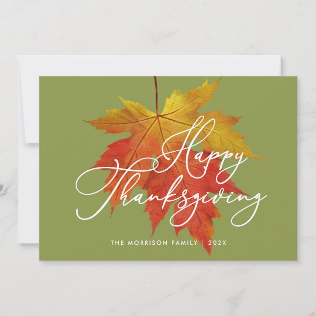 modern trendy script autumn thanksgivingphoto holiday card (Front)