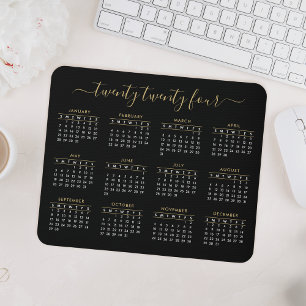 Modern Trendy Script Black Gold 2020 Calendar Mouse Pad