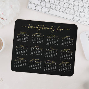 Modern Trendy Script Black Gold 2022 Calendar Mouse Pad