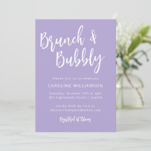 Modern Trendy Script Brunch Bubbly Shower Lavender Invitation
