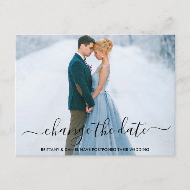 Modern Trendy Script Change The Date Photo Postcard (Front)