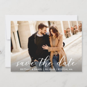 Modern Trendy Script Couple Photo Save The Date