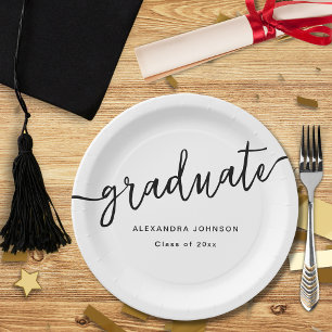 Modern Trendy Script Graduation Party Paper Plate