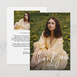 Modern trendy script graduation photo thank you card