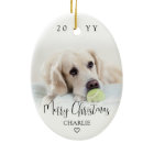 Modern Trendy Script Merry Christmas 2 Photos Oval