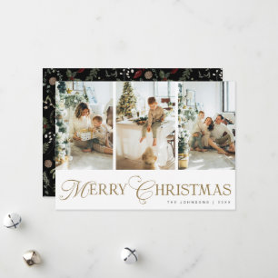 Modern Trendy Script Photo Collage Christmas Holiday Card