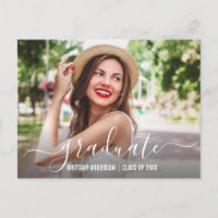 Modern Trendy Script Photo Graduation Announcement