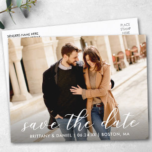 Modern Trendy Script Photo   Save The Date Postcard