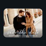 Modern Trendy Script Save The Date | Couple Photo Magnet<br><div class="desc">Modern Trendy Script Save The Date Engagement Announcement Couple Photo Magnet</div>