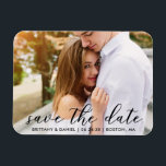 Modern Trendy Script Save The Date | Photo Magnet<br><div class="desc">Modern Trendy Script Save The Date Engagement Announcement Couple Photo Magnet</div>