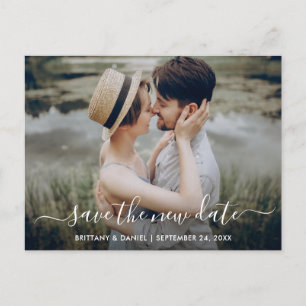Modern Trendy Script Save The New Date Photo Postcard