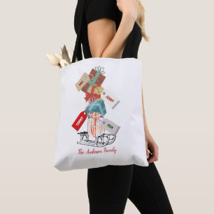 Modern Trendy Seasonal Sled Red White Christmas Tote Bag