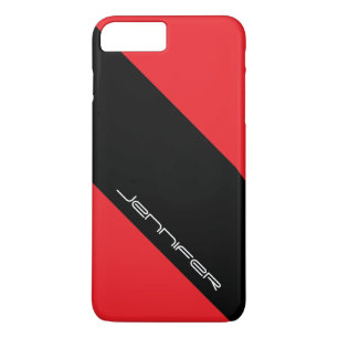 Modern Trendy Simple Red Black Stripe, Name Case-Mate iPhone Case