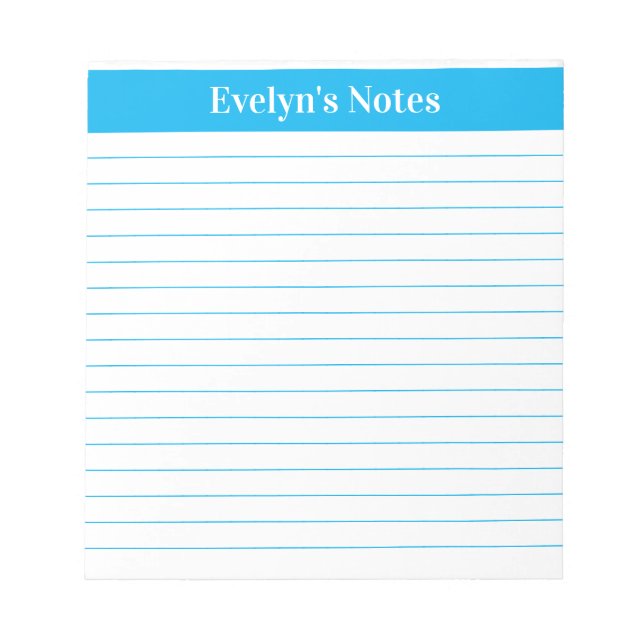 Modern Trendy Sky Blue Script Large Print Notepad (Front)