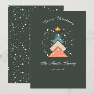 Modern Trendy Snow Christmas Tree Holiday Card