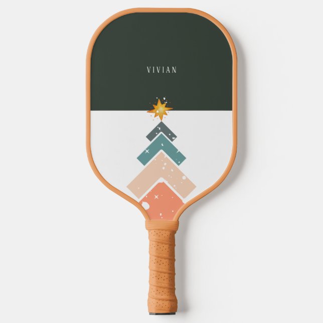 Modern Trendy Snow Christmas Tree Pickleball Paddle (Front)