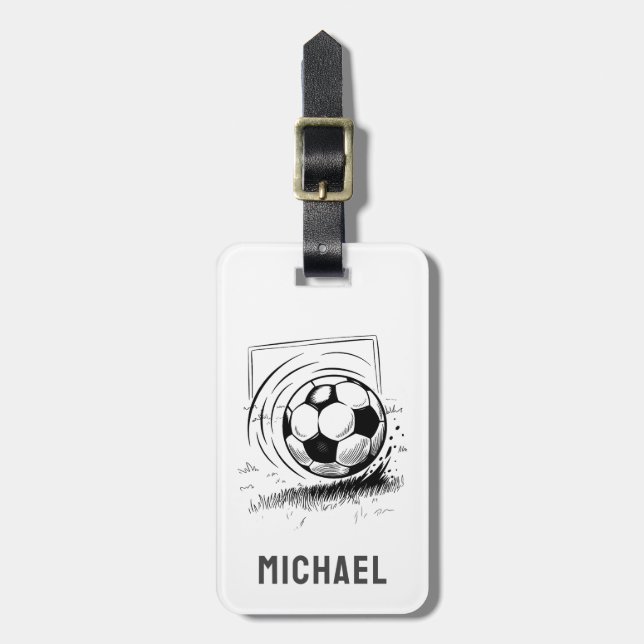 Modern Trendy Soccer Ball Football Personalised    Luggage Tag (Front Vertical)