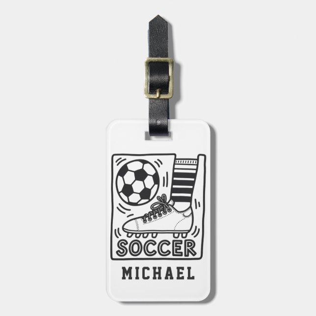 Modern Trendy Soccer Ball Football Personalised Luggage Tag (Front Vertical)