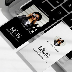 Modern Trendy Social Media Follow Me Hashtag Photo Business Card