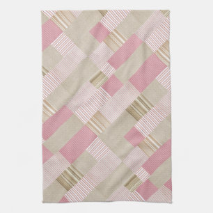 Modern Trendy Striped Patchwork Quilt Pink Beige Tea Towel