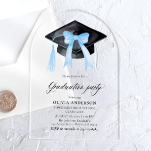 Modern Trendy Stylish Blue Bow Graduation Arched Acrylic Invitations