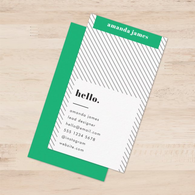 Modern Trendy Stylish Green Diagonal Stripe Business Card (Creator Uploaded)
