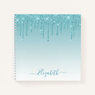 Modern Trendy Stylish Script Aqua Glitter Notebook
